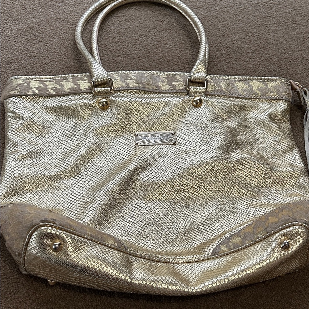 Vintage Rare Pulcati Genuine Leather Gold Tote Bag 5 pcs of the fringe  torn